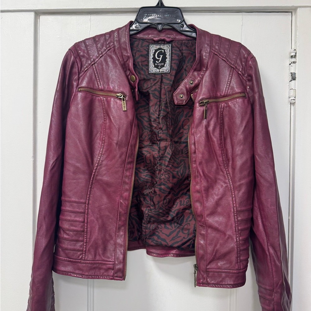 G by Guess Women's Deep Red Leather Jacket
